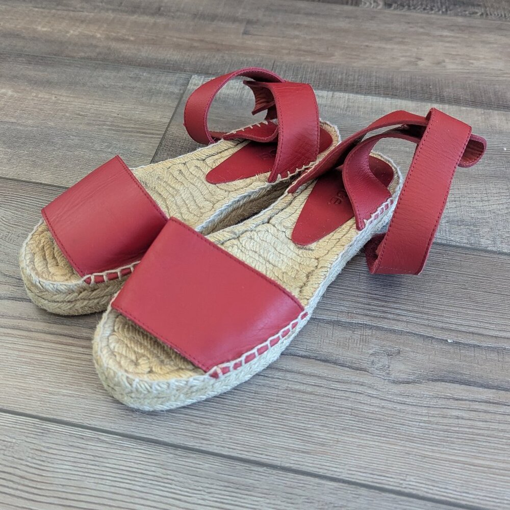 VINCE. Edie Leather Platform Summer Spring Party Beach Espadrille Sandal Red 7 - Picture 2 of 13